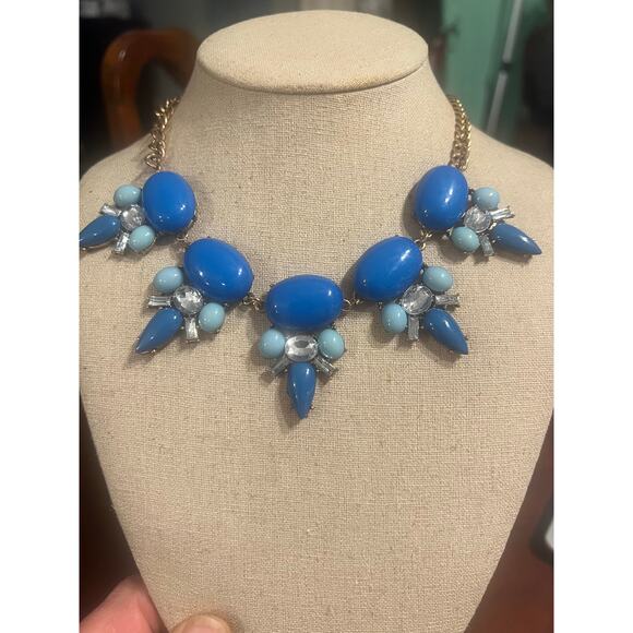 NWT SYGA Noble Stone Necklace Chain Blue on Blue with Clear Stones.  Elegant - Picture 2 of 6